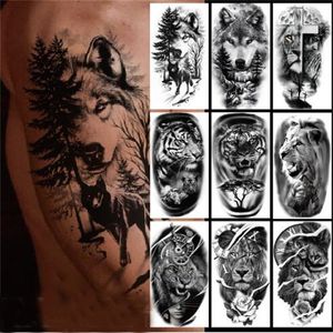 Waterproof Temporary Tattoo Sticker Forest Lion Tiger Bear Flash Tattoos Women Leopard Wolf Crown Body Art Arm Fake Tatoo Men GC2088