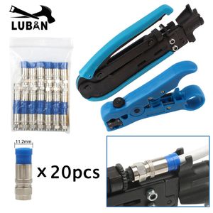 Tang Blue Coaxial Cable Manual Manual Conming Tool Set ftype Connector 20 PCS RG59 COAX CABLE CRINPER WIRD PRESSING CONNECTORS用