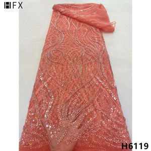 Abiti HFX 2022 elegante tessuto di pizzo con paillettes in rilievo pesante con perline tessuto di pizzo di maglia nigeriano 3D ricamo per abiti da sposa F6119