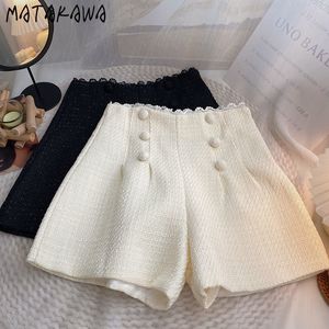 Womens Shorts Matakawa High Waist Women Tweed Autumn Winter Solid All Match Ropa Mujer Korean Fashion Buttons A-line Femme 230504