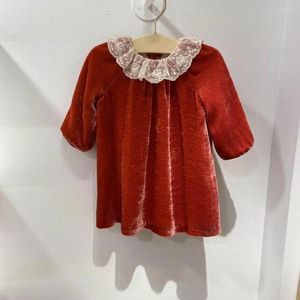 Vestidos de menina crianças roupas de bebê primavera de veludo vermelho colar