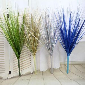 Flores decorativas 5pcs Artificial Glitter Powder Tasson Grass para Acessórios para arranjos de flores Decoração de jardim de casamento em casa