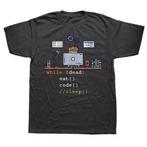 T-shirt da uomo Divertente Informatica Programmatore Python Eat Code T-shirt per dormire Grafica in cotone Streetwear Manica corta T-shirt estiva per compleanno 230503