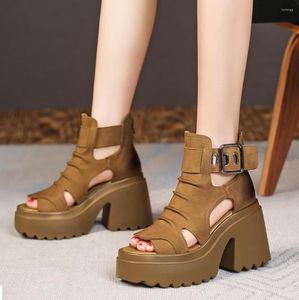 Sandalen 2023 Sommer Dicke Sohle High Top Damen Echtes Leder Ferse Roman Matsu Aushöhlen Aufstieg Kalte Stiefel Damen