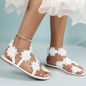 Sandals Casual Flats Clip-toe Shoes Fashion Flower Women Summer Dress Beach Slippers 2023 Slingback Slides Flip-flops