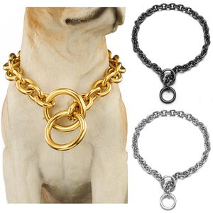 Bälten hund choke krage svart färg guld färg silver färg stor 15 mm stianless stål träning krage o ringkedja perfekt för hund