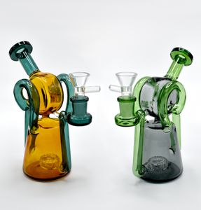 Vintage Dual Recycler Glass Bong Water Hookah 8 polegadas Tubos de fumantes com tigela Fábrica de vidro original pode colocar o logotipo do cliente por DHL UPS CNE