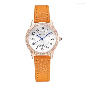 Нарученные часы Oliya Light Luxury Fashion Brand Ladies Quartz Watch Calendar Bright Diamond Luminous Dial Несколько цветных кожа