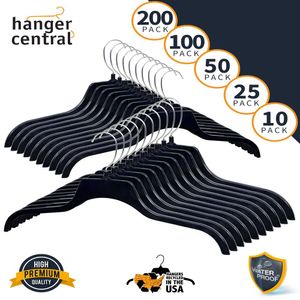 Black Heavy Duty Recycled Plastic Non Slip Sweater Garment Hangers with Polished Metal Swivel Hooks, 19 Inch, 10 Pack