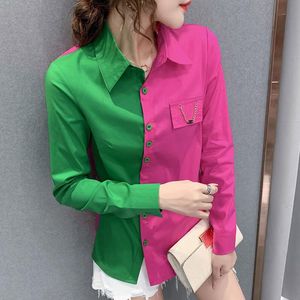 Shirt Green Red Patchwork Shirts Women Women Blue Rosa Woman Abbottoni irregolari camicie Fall Tops for Women