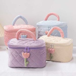 Cosmetic Bags Cases 1 Set Solid Color Flower Makeup Bag Set Zipper Large Soft Corduroy Cosmetic Bag Female Travel Make Up Beauty Case Set Z0504