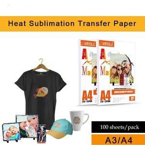 Papel 100 folhas/pacote a3 a4 100 impressão a jato de tinta sublimação transferência térmica foto papel tshirt cozimento copo papel de transferência de calor