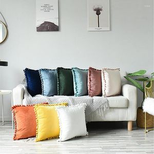 Pillow Fashion Square Sofa El Bed Velvet Cotton Pom Winter Autumn Solid Color Plush Pillowcase Modern Seat