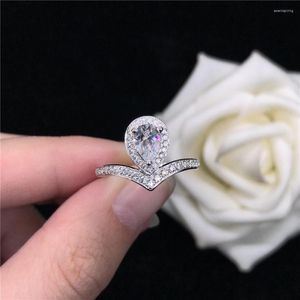 Pierścienie klastra Test Naturalny 1ct gruszka kształt moissanite pierścionek zaręczynowy Kobiety 18K biały złoto AU750 piriform kamień