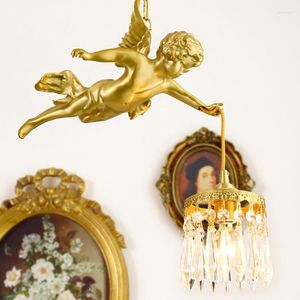 Lampes suspendues éclairage de Lustre moderne Led avec l'ange pour la lumière de salon lustres en Bronze médiévaux en cristal créatifs