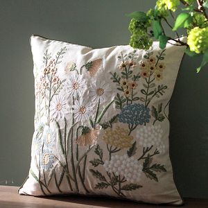 Kudde/dekorativa kuddkuddar 45x45cm Kasta bomullslinne Blomma broderi Kuddkuddtäckningssoffa Bilkudde med kärnheminredning för vardagsrum 230504