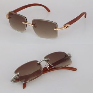 Neue Modellbrille Handgefertigte Fassung Luxus Moissanite Diamond Set Rimles Holzsonnenbrille für Männer Frauen Original Holzrimle Diamantschliff Sonnenbrille Größe 58