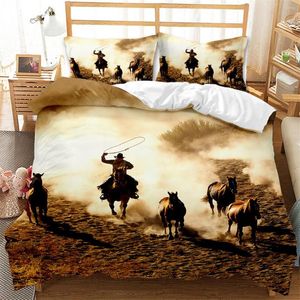 寝具セット西カウボーイ羽毛布団カバーワイルド西をテーマにしたマイクロファイバーロデオライディング馬のキルト寝室装飾女性男性