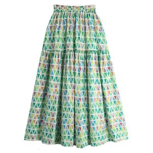 Skirts TIGENA Y2K Contrast Geometric Print Midi Long Skirt for Women Summer Korean Cute A Line High Waist Mid-length Skirt Female 230504