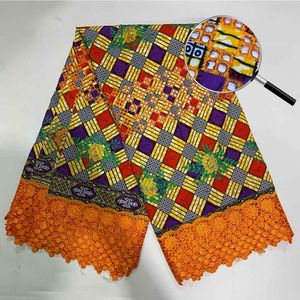 ファブリックアフリカンガイピアコードレースファブリック最新の綿アンカラワックスミックスレース刺繍6ヤードナイジェリアのワックスマテリアル衣類の縫製