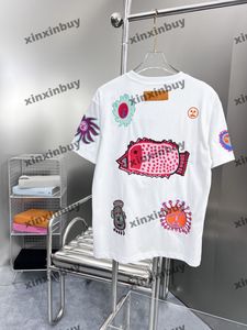 Xinxinbuy Homens Designer Tee Camiseta 23ss Rosto Bordado Infinito Pontos Padrão Abóbora Manga Curta Algodão Mulheres Branco S-XL