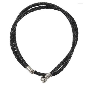 Chains Jewelry Men's Necklace - 3mm Cord Leather Stainless Steel For Men Color Black- With Gift Bag