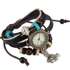 Wristwatches Top Leather Strap Quartz Watches Fish Angle Wing Vintage Fashion Bracelet Women Dress Relogio Feminino