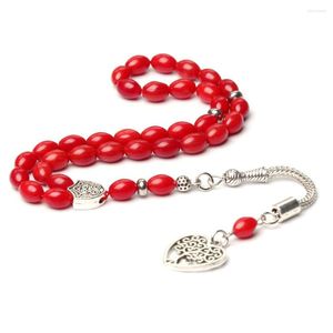 Strand Islam Rosario musulmano Tasbeeh Tasbih Perline di preghiera Arabia Saudita Corallo rosso naturale Ovale 5.5 7.5mm 33 Tesbih Misbaha