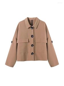 Kurtki damskie BBWM Women Spring Autumn Vintage Brązowy płaszcz damski moda w pojedynczym piersi Lapel Long Tlee Jacket