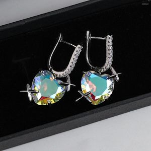 Orecchini pendenti AENSOA Pendente a forma di cuore in pietra opale colorata alla moda per donna Gioielli da appendere in metallo color argento con zirconi