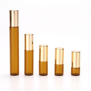 200PC/lot 1ml 2ml 3ml 5ml 10ml Amber Glass Roll on Bottles Doterra Containers Sample Test Essential Oil Vials with Roller Ball