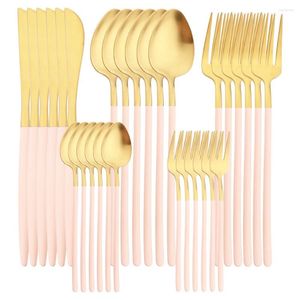 Set di stoviglie Opaco 30 pezzi / 6 set Set di posate in oro rosa Set di posate in acciaio inossidabile per la casa da sposa Coltello Cucchiaio Forchetta per torta Stoviglie