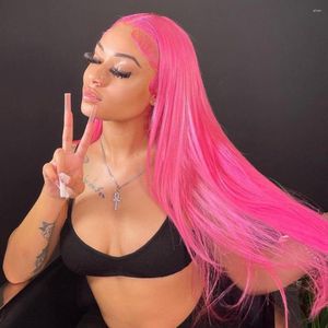 Pink 13x4 13x6 Transparent Lace Frontal Wig Straight For Women 613 Colored T Part Front 250 Density Human Hair Wigs