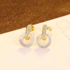 Luxury Retro Palace Shell Circle Stud Earrings Women Fashion Brand Shiny Zircon s925 Silver Earrings Female Charming Earrings Wedding Party Jewelry High-end Gift