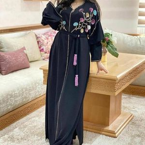 Vestidos casuais vestido comprido floral 2023 mulheres bordadas riceladas em kaftan jellaba moda damas cáes de roupas muçulmanas dubai abaya maxi