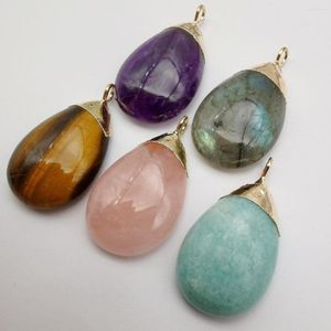 Pendant Necklaces Natural Tigereye Crystal Labradorite Amazonite Stone GEM Teardrop Bead Jewelry For Gift 1PCS