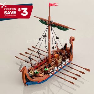Blöcke MOC Mittelalterliches Militär Wikingerschiff Modellbau Sodiers Figuren Boot Ziegel Spielzeug MOC 58275 Creative Expert for Boys 230504