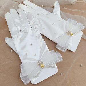 Fingerless Gloves 2x Women Bridal Wedding Dignified Soft Fabric Vintage Design Glossy Satin Short for Concerts Parties Ballet Show 230504