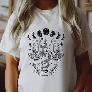 Kadınlar tişörtleri Camiseta moda kadınlar hilal ayı grafik üst tee gömlek Mistik yılan t-shirt moda aşamaları cadı tshirt