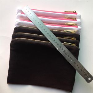 borsa cosmetica in tela di cotone rosa chiaro nero bianco tinta unita con fodera dorata e borsa per il trucco personalizzata con zip dorata borsa da toilette vuota customi280Q
