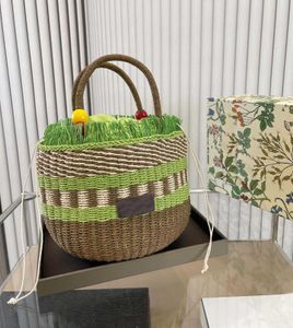 Raffia Straw Woven Handbag Vegetable Basket Ta Green Leaf Apple Type Green Large Capacity Handbag Casual Wallets 230504