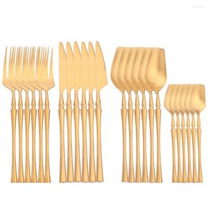 Servis uppsättningar 24st Gold Set 304 rostfritt stål Tabeller Western Dinner Knife Cake Fork Spoon Flatware Silver Provision Cotlary