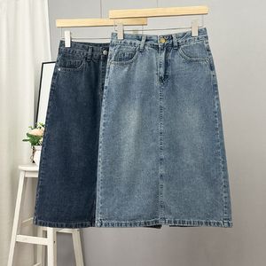 Spódnice kobiety retro niebieska dżinsowa spódnica wysokiej talii dżinsy średniej długości spódnica wiosna lato proste uliczne styl prosty spódniczka A-line 230504