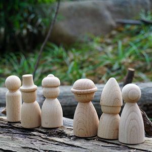Crafts 30pc DIY Wood Crafts Peg Dolls Ins Cone Building Block Beech Wood Ornaments Wooden Toy Craft Supplies Wood Decoration for Room