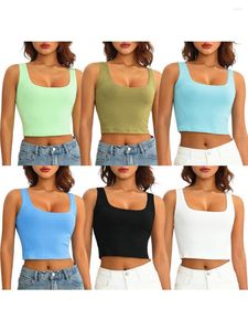 Kvinnors tankar Kvinnor Ribbed Crop Top Seamless Y2K Vintage Vest Female Sexy Gym Sports Bralette U Neck Camis Basic Tank