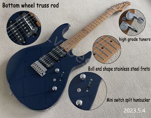 Estoque! Guitarra elétrica azul escuro acabado de bordo assado pescoço e fingreboard ponto embutido split mini switch ball end makeness aço