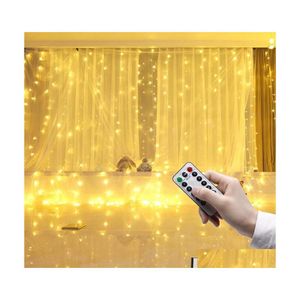 Led Strings 3X Fairy Lights Garland Curtain Lamp Remote Control Usb String Light For Year Christmas Home Bedroom Window Decoration D Dhotv