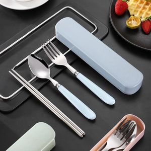 Dinnerware Sets Stainless Steel Portable Tableware Spoon Fork 3-piece Children's Student Travel Storage Box