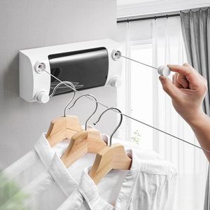 Organization Portable Retractable Clothesline Laundry Drying Rack No Drilling Required 4.2M Stainless Steel Drying Rope Laundry Storage