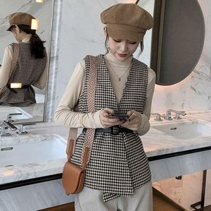 Coletes coletes femininos houndstooth vintage estilo rua chique moda outwear casual outono sem mangas jaqueta de lã casaco cardigan para mulher